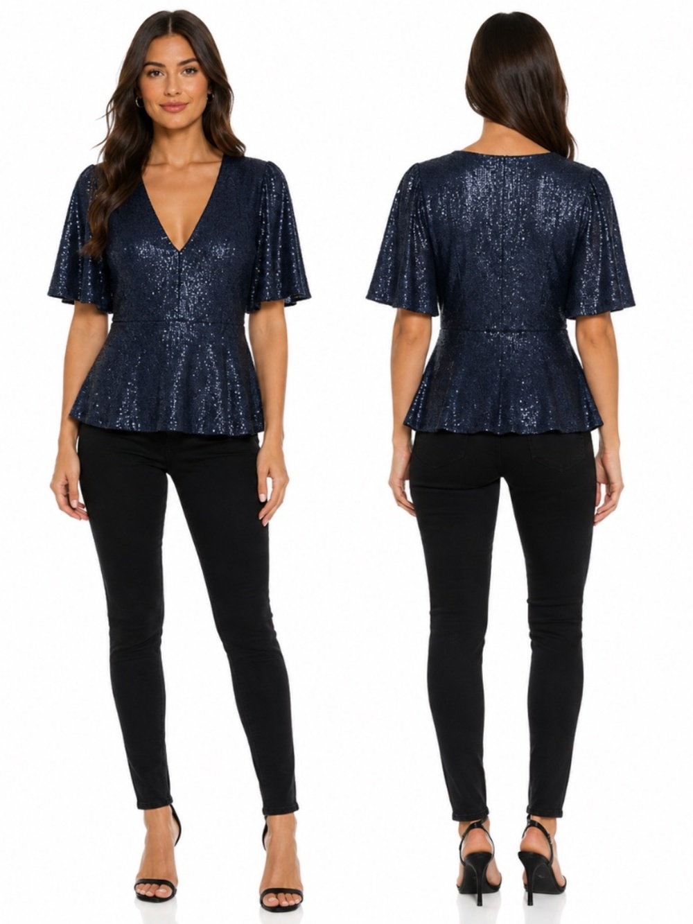 Rachel Zoe - Clover Sequin‎ Top Navy Blue
